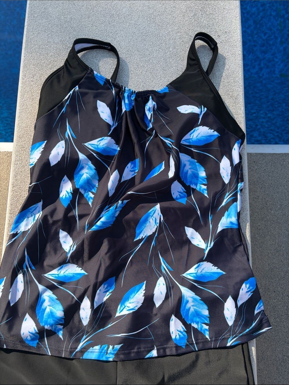 SHEIN Black Tankini with Blue Leaf Print - Picture 2 of 6